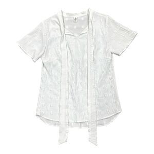 White Swiss Dot Tie Front Crepe Blouse S